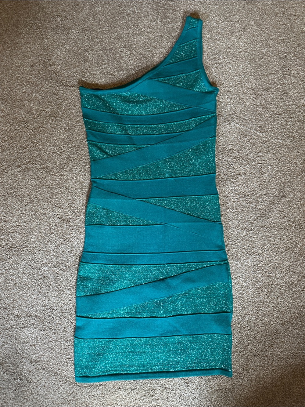 2B Bebe Teal One-Shoulder Bodycon Dress Sz S